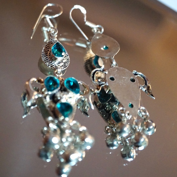 Sterling Silver and Teal Quartz Chandelier Earring - Picture 4 of 5